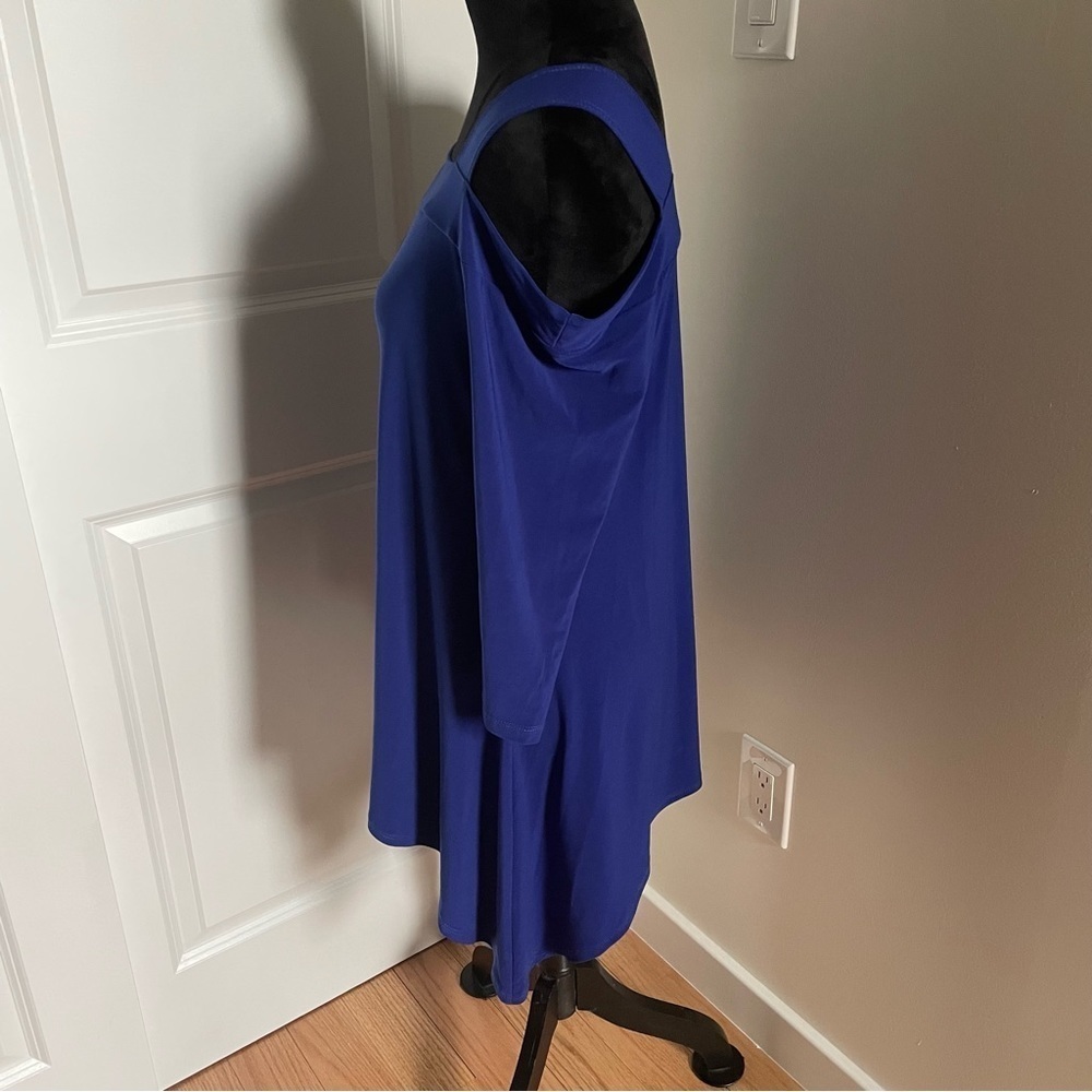 Clara Sun Woo Dark Blue Cold Shoulder 3/4 Sleeve Elastic Tunic Top EUC Size XS - Picture 4 of 9